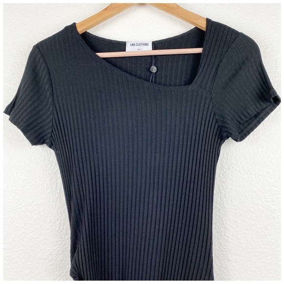 LNA Black‎ Ribbed Asymmetric Ruched Dress Size Small - Picture 6 of 10